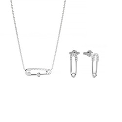 Safety Pin Look Fashion Pendant and Earring Set