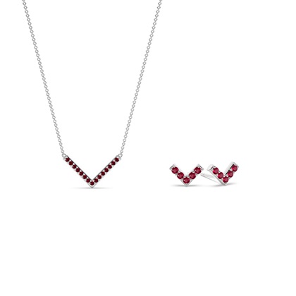 V' Shaped Delicate Ruby Earring and Pendant Set