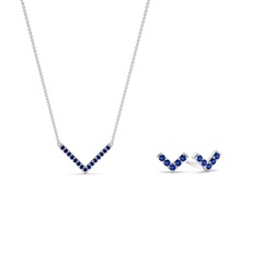 Zarte V-Form Blauer Saphir Ohrringe und Anhänger Set