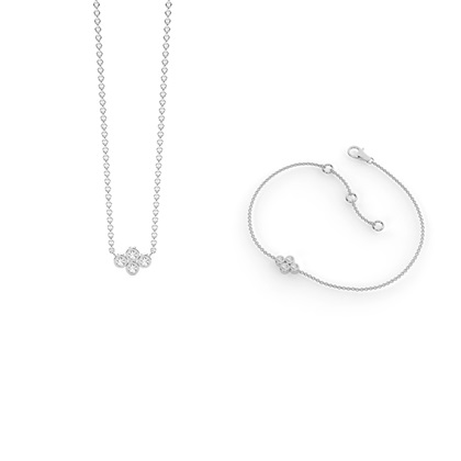 Round Bezel Setting Delicate Chain Bracelet and Necklace Set