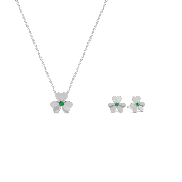 Emerald Clover Delicate Necklace and Earring Set