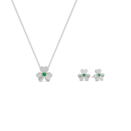 Emerald Clover Delicate Necklace and Earring Set
