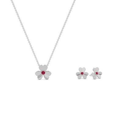 Ruby Clover Delicate Necklace and Earring Set