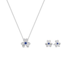 Blue Sapphire Clover Delicate Necklace and Earring Set
