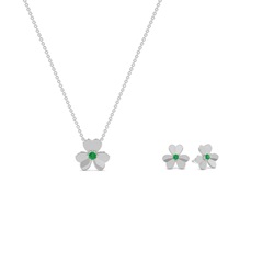 Zarte Smaragd Klee Halskette und Ohrringe Set