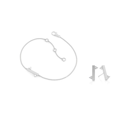 Classic Look Diamond Bar Delicate Bracelet and Earring Set