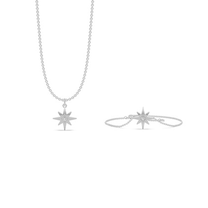 Delicate Diamond Star Chain Necklace and Bracelet Set