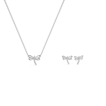 Drangonfly Diamond Delicate Necklace and Earring Set