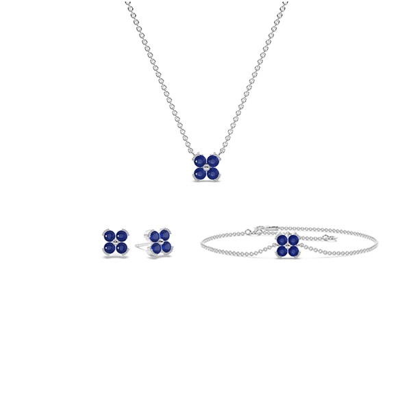 Blue Sapphire Classic Floral Delicate Necklace, Earring and Bracelet Set