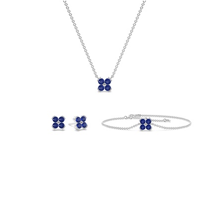 Blue Sapphire Classic Floral Delicate Necklace, Earring and Bracelet Set