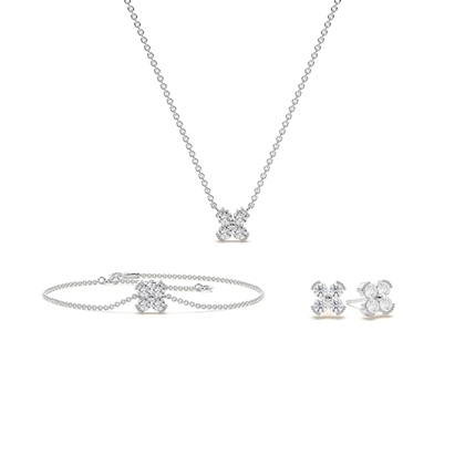 Round Dimaond Classic Floral Delicate Chain Necklace, Earring and Bracelet Set