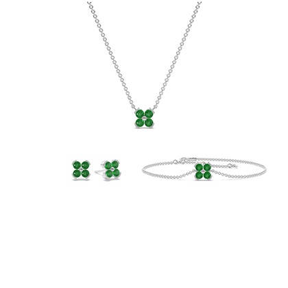 Emerald Classic Floral Delicate Necklace, Earring and Bracelet Set