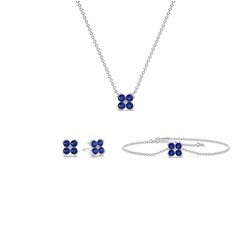 Klassische Florale Blauer Saphir Halskette, Ohrring Set und Armband