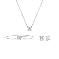 Zarte florale Diamenten Halskette mit Ohrring und Armband Set