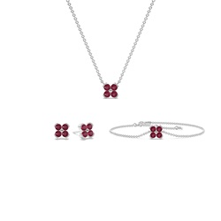 Klassische Florale Rubin Halskette, Ohrring Set und Armband