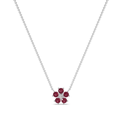 Runder Rubin Florale Halskette, Ohrring und Armband Set