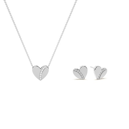 Little Heart Diamond Everyday Earring and Pendant Set