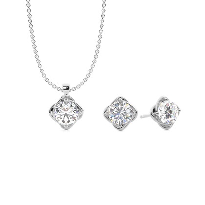 Floral Look Round Solitaire Pendant and Earring Set