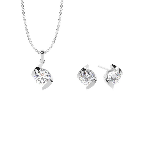 Twisted Curve Look Round Solitaire Pendant and Earring Set