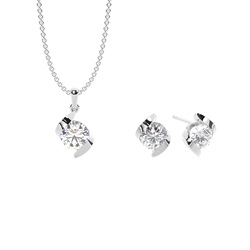 Twisted Curve Look Round Solitaire Pendant and Earring Set