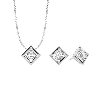 Metal Accent Round Solitaire Pendant and Earring Set