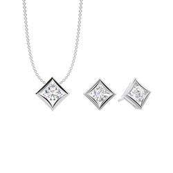 Metal Accent Round Solitaire Pendant and Earring Set
