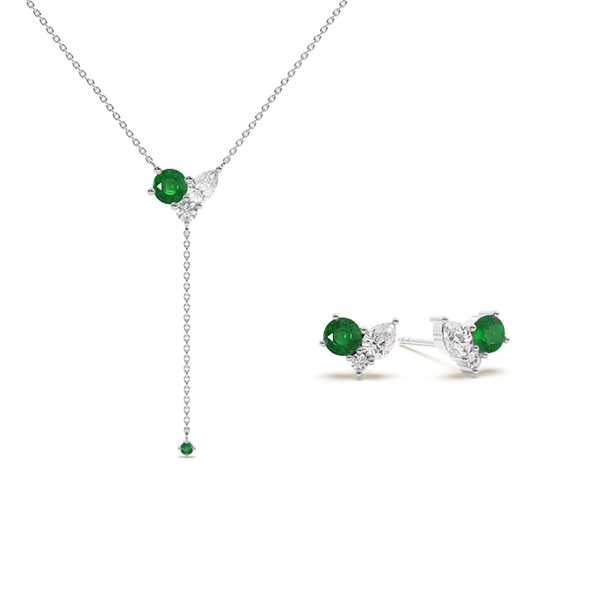 Emerald and Diamond Cluster Necklace and Earring Set