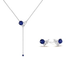 Blue sapphire and Diamond Cluster Necklace and Earring Set