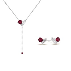 Ruby and Diamond Cluster Necklace and Earring Set