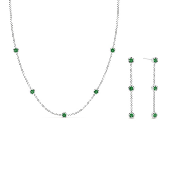 Emerald bezel set everyday Station necklace and earring set