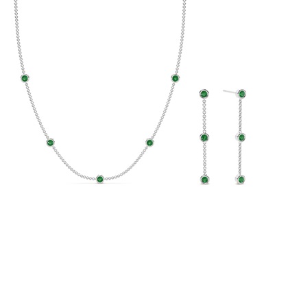 Emerald bezel set everyday Station necklace and earring set