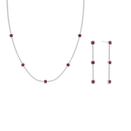 Ruby bezel set everyday Station necklace and earring set