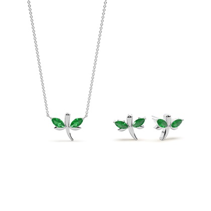 Emerald Marquise Dragaonfly Delicate Chain Necklace and Earring Set