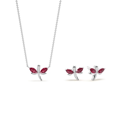 Ruby Marquise Dragaonfly Delicate Chain Necklace and Earring Set