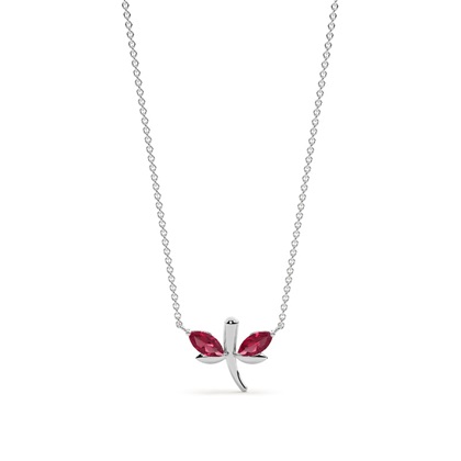 Zarte Halskette und Ohrring Set mit Rubin und Marquise Libelle