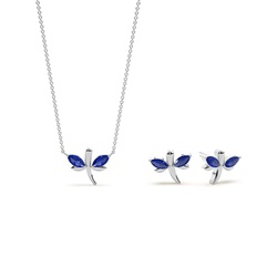 Zartes Halsketten und Ohrring-Set mit Saphir Libelle und blauem Marquise