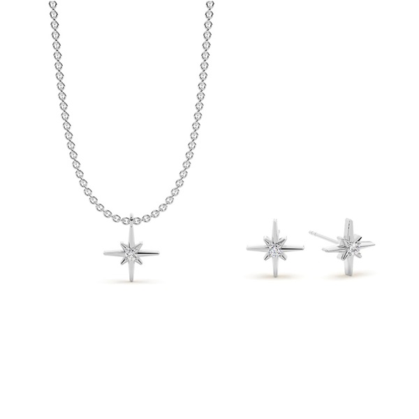 North Star Diamond Delicate Necklace and Earring Set
