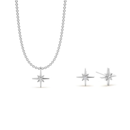 North Star Diamond Delicate Necklace and Earring Set