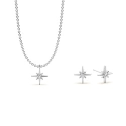 Zarte Nordstern Diamanten-Halskette und Ohrring Set