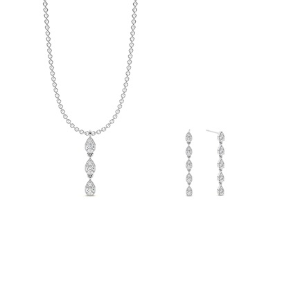 Round Diamond Pear Shape Chain Necklace and Earring Set