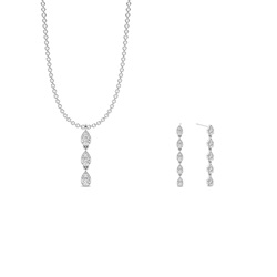 Round Diamond Pear Shape Chain Necklace and Earring Set