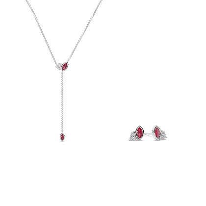 Ruby and Cluster Diamonds Lariate and Earrings Set