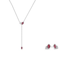 Ruby and Cluster Diamonds Lariate and Earrings Set