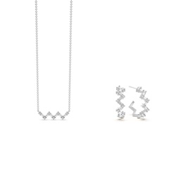 Baguette und runder Diamant Halskette und Ohrring Set in Zick-Zack Optik