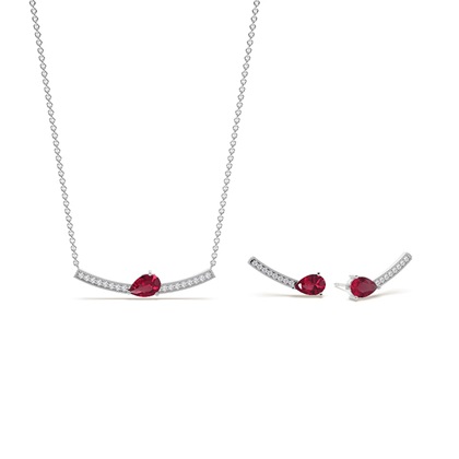 Ruby and Round Diamond Necklace and Earring Set