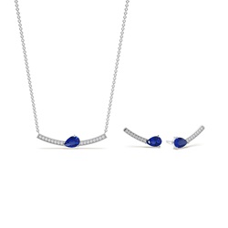 Blue Sapphire and Round Diamond Necklace and Earring Set