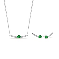 Emerald and Round Diamond Necklace and Earring Set