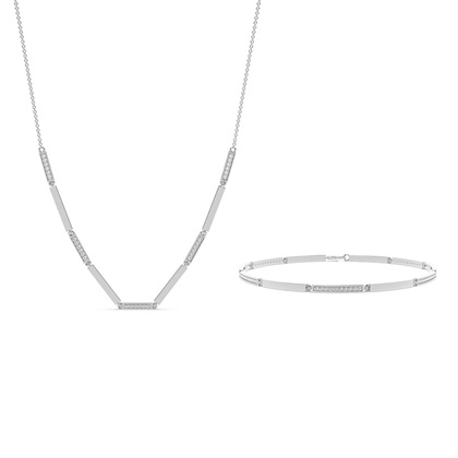 Diamond and Metal Bar Chain Necklace and Bracelet Set