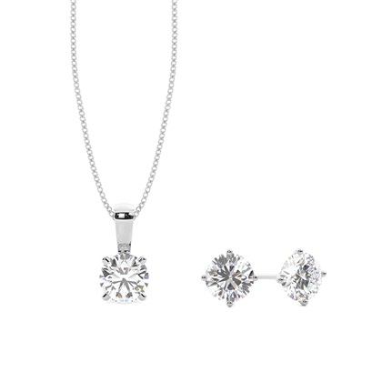 Round Solitaire Pendant and Earring Set