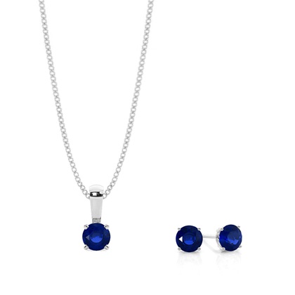 Round Blue Sapphire Pendant and Earring set